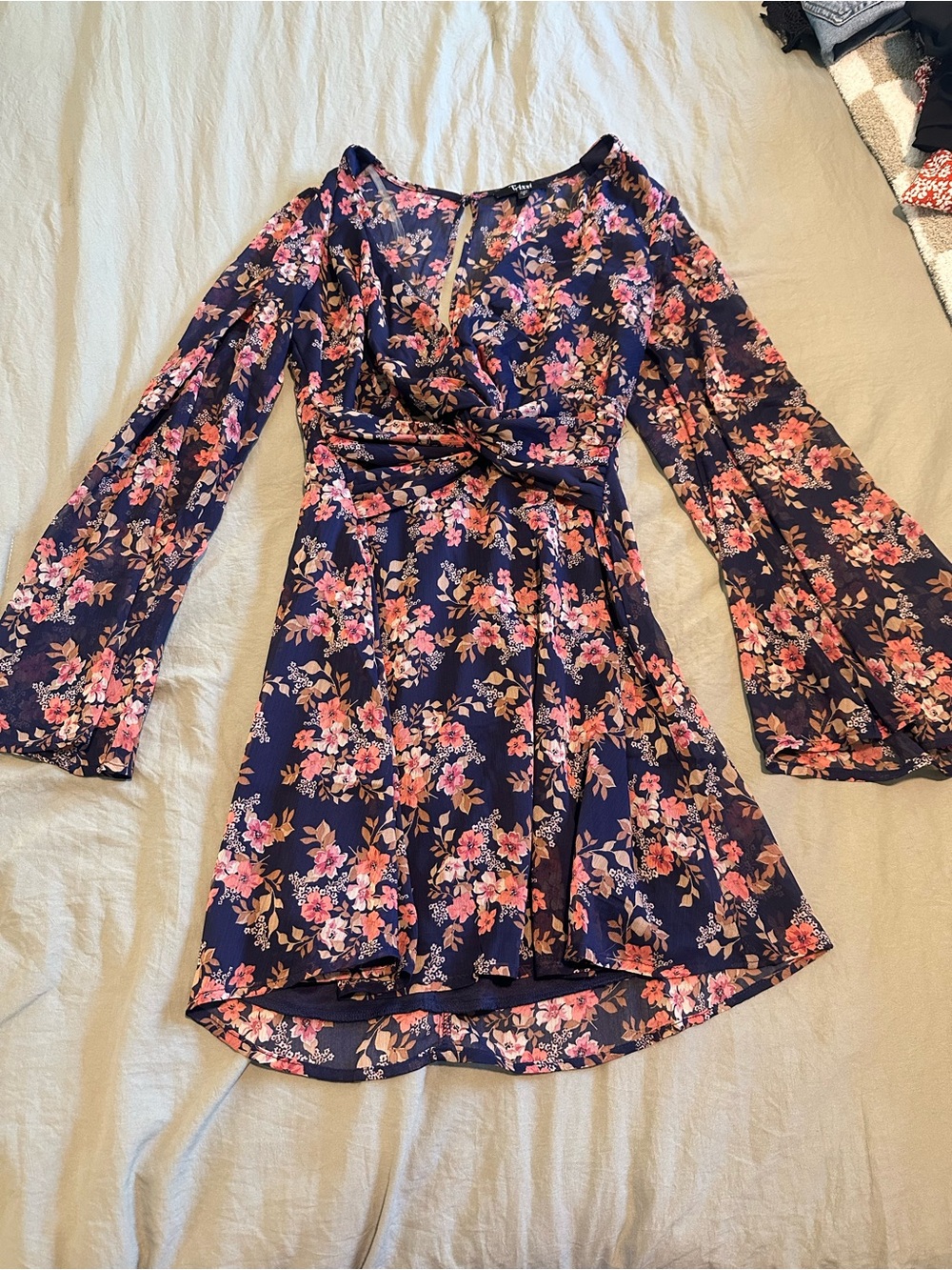 Trixxi Navy Floral Mini Dress with Pink Blossoms